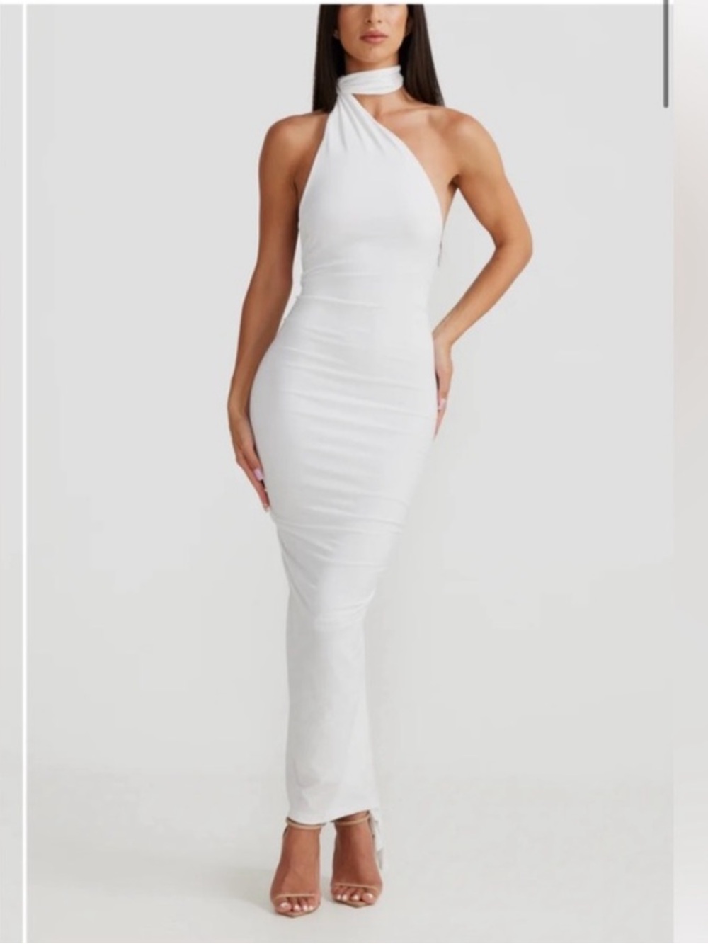 White One-Shoulder Backless Maxi Dress